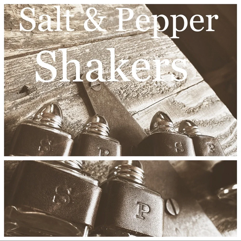 Mini Glass Salt & Pepper Shakers Set | Hand-Wrapped Rustic Italian Leather